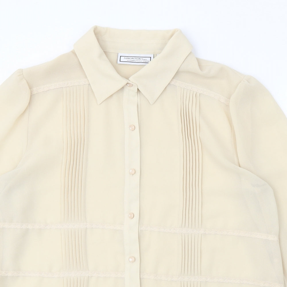 George Simonton Womens Beige Polyester Basic Button-Up Size L Collared