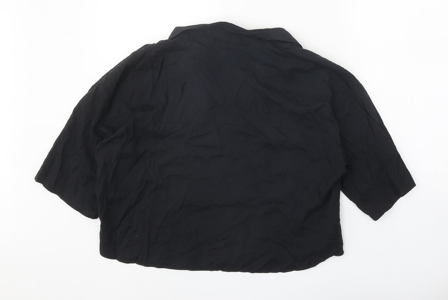 Pull&Bear Womens Black Modal Basic Button-Up Size S Collared