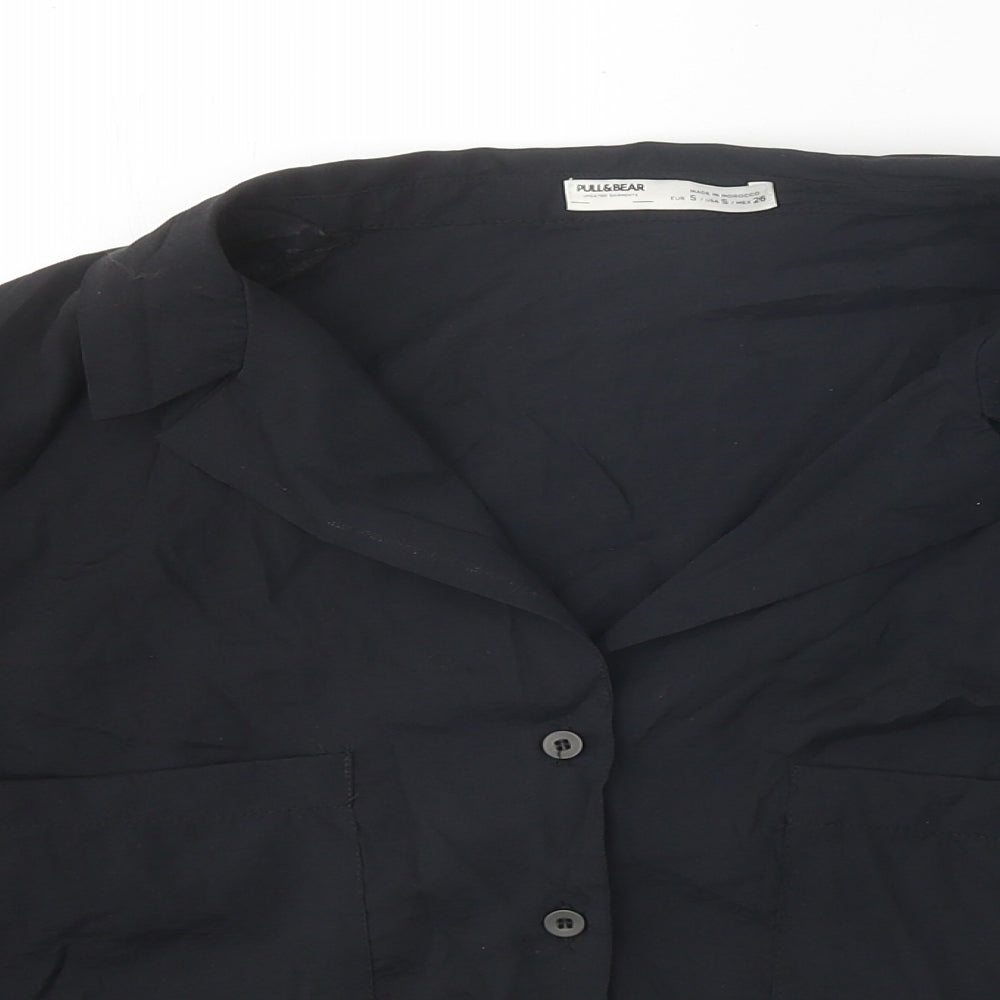 Pull&Bear Womens Black Modal Basic Button-Up Size S Collared