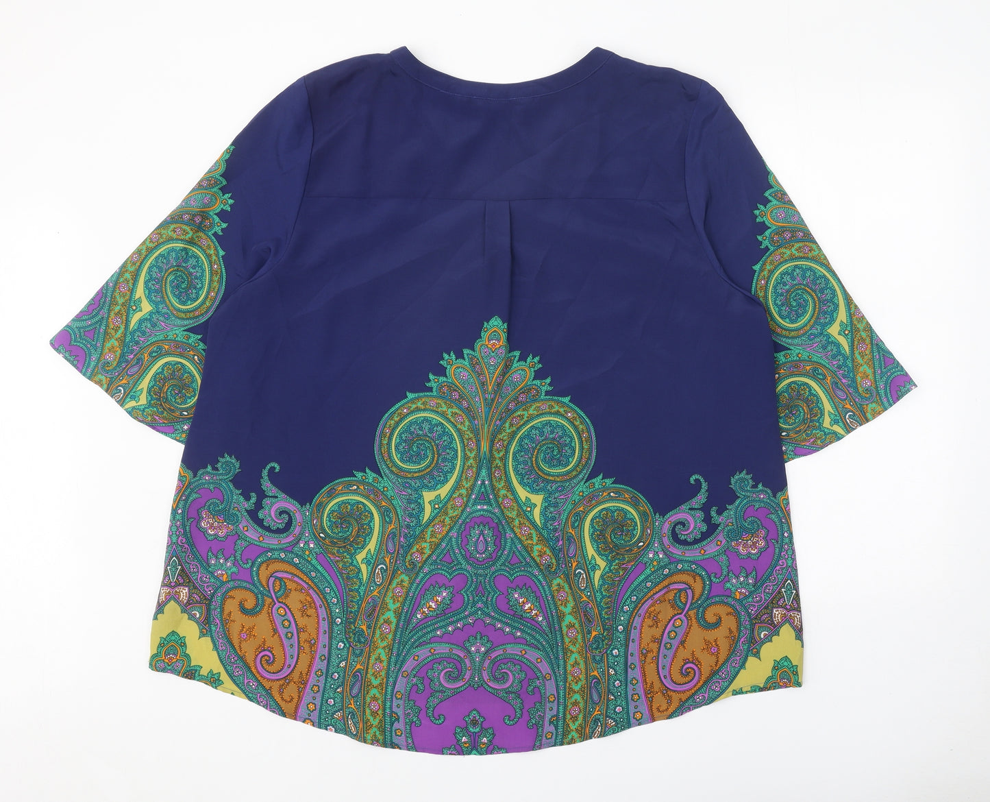 Isaac Mizrahi Womens Blue Paisley Polyester Basic Blouse Size 2XL V-Neck