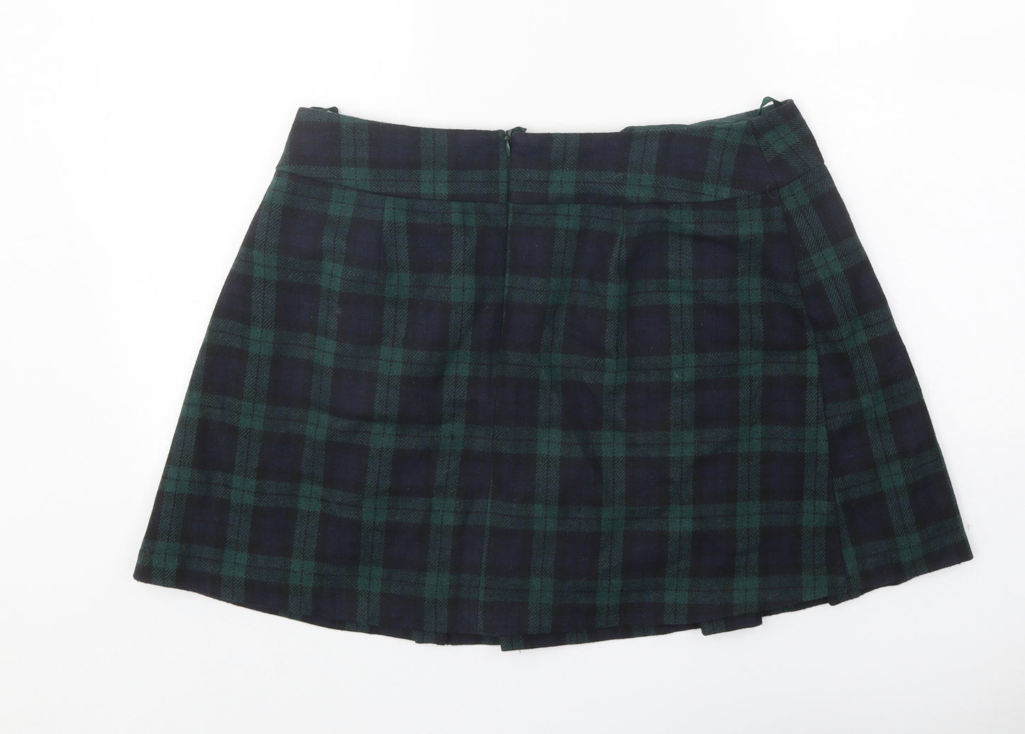 Papaya Womens Blue Plaid Polyester Pleated Skirt Size 14 Zip