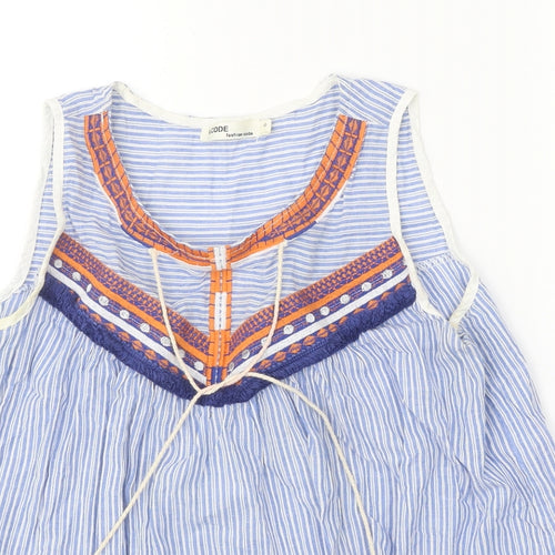 V Code Womens Blue Striped 100% Cotton Basic Tank Size S Scoop Neck