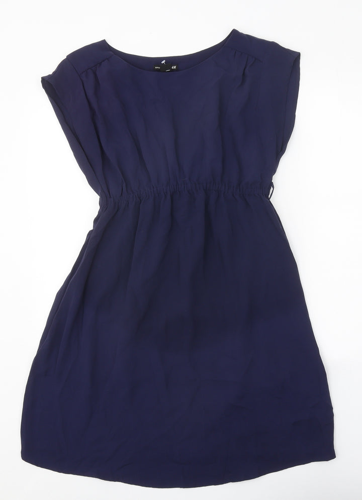 H&M Womens Blue Polyester Fit & Flare Size S Round Neck Pullover