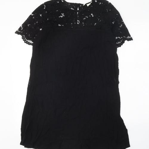 H&M Womens Black Viscose A-Line Size 10 Round Neck Button