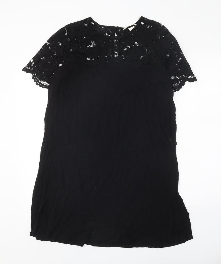 H&M Womens Black Viscose A-Line Size 10 Round Neck Button