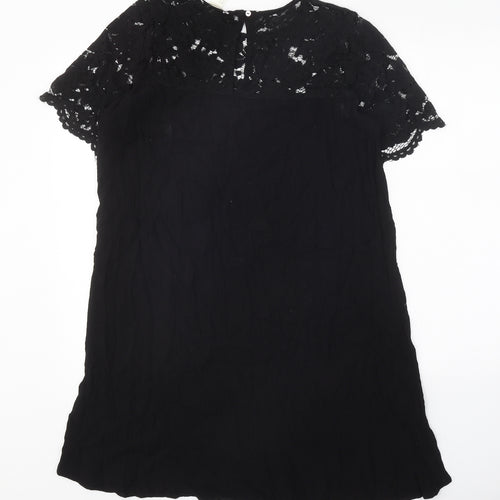 H&M Womens Black Viscose A-Line Size 10 Round Neck Button