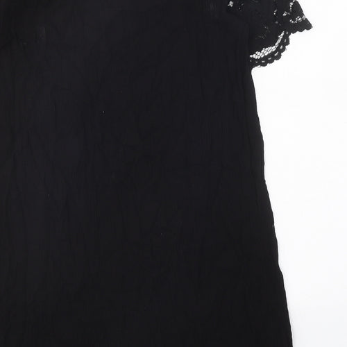 H&M Womens Black Viscose A-Line Size 10 Round Neck Button