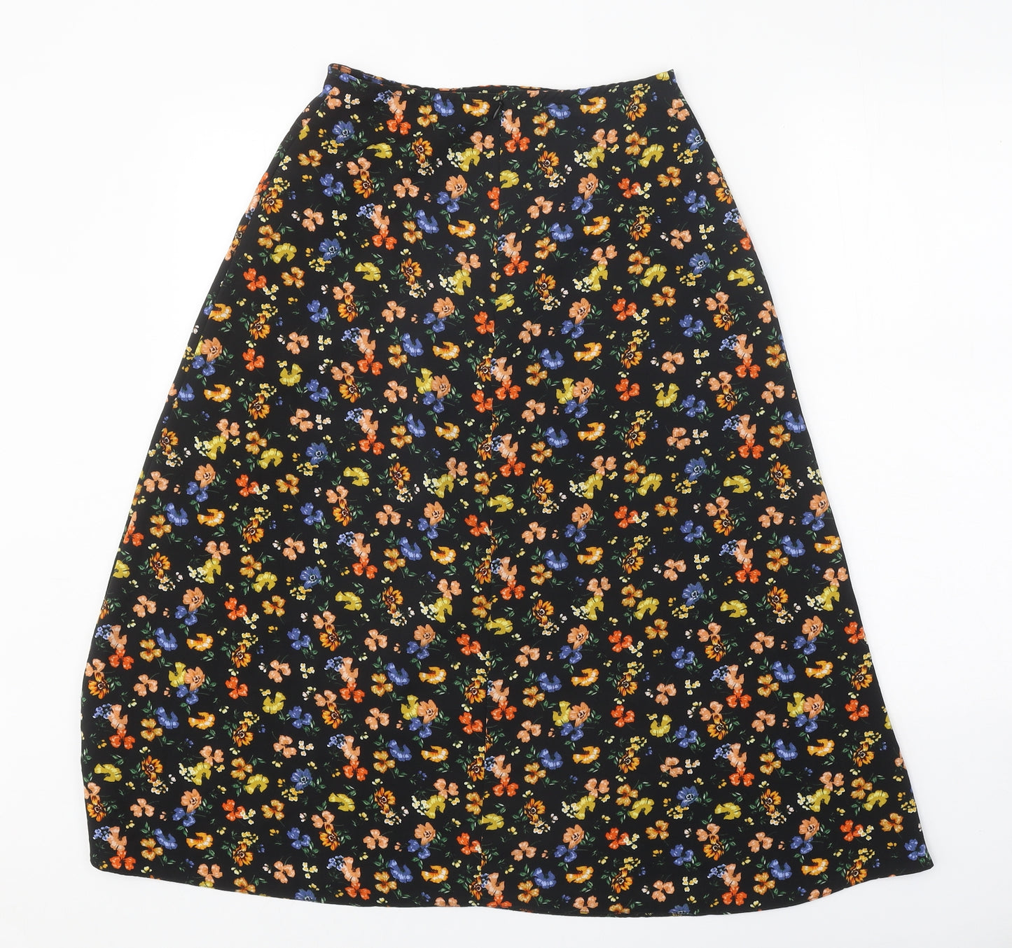 Primark Womens Black Floral Polyester Peasant Skirt Size 10 Zip