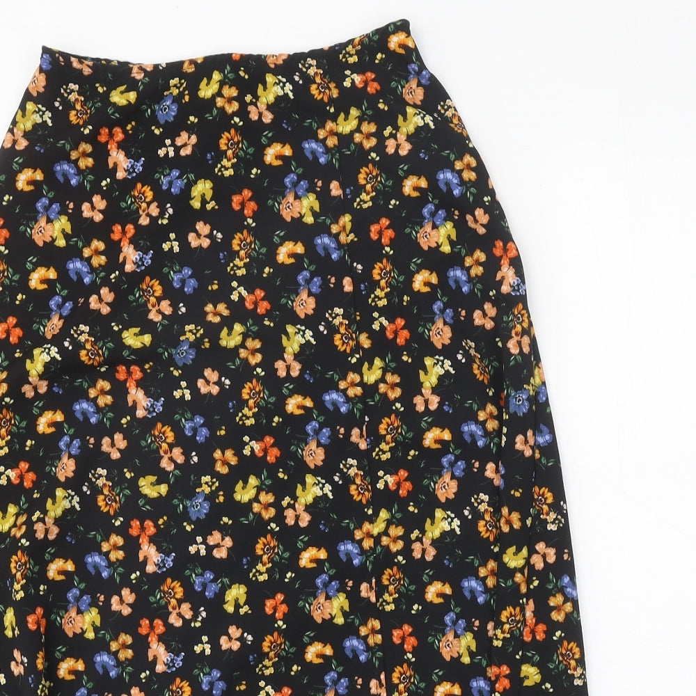 Primark Womens Black Floral Polyester Peasant Skirt Size 10 Zip