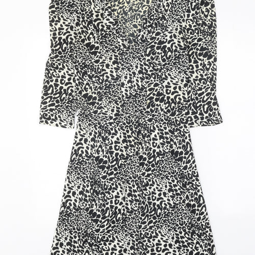 Oasis Womens Black Animal Print Polyester A-Line Size XS V-Neck Pullover - Leopard Pattern