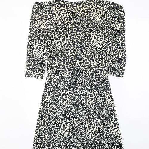 Oasis Womens Black Animal Print Polyester A-Line Size XS V-Neck Pullover - Leopard Pattern
