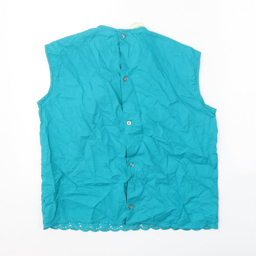 Winfield Womens Blue Geometric 100% Cotton Basic Tank Size 12 Round Neck - Broderie Anglaise