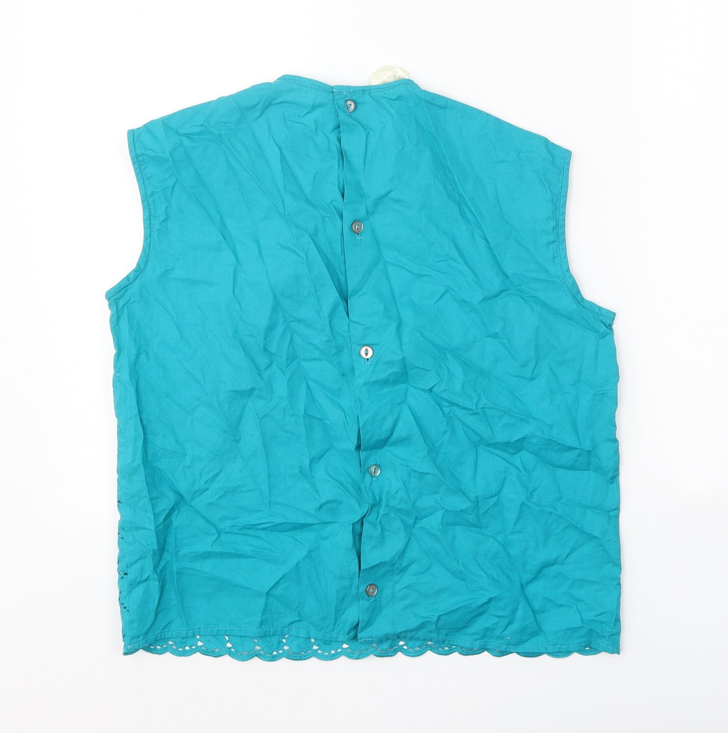 Winfield Womens Blue Geometric 100% Cotton Basic Tank Size 12 Round Neck - Broderie Anglaise