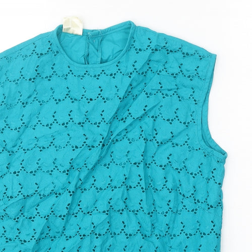 Winfield Womens Blue Geometric 100% Cotton Basic Tank Size 12 Round Neck - Broderie Anglaise