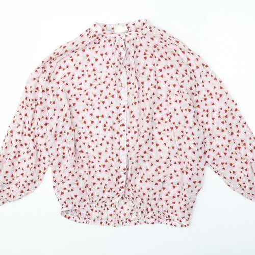 H&M Womens Pink Floral Lyocell Basic Button-Up Size 6 Round Neck