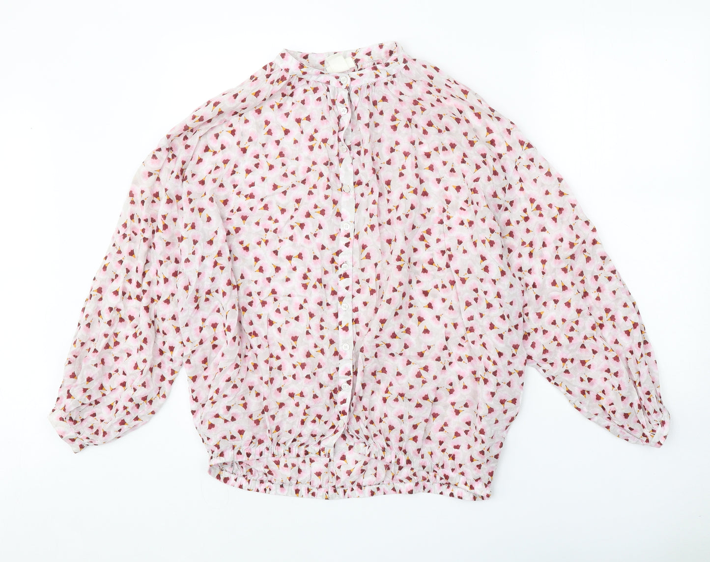 H&M Womens Pink Floral Lyocell Basic Button-Up Size 6 Round Neck