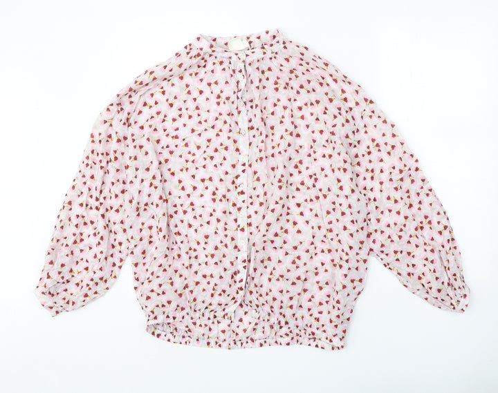 H&M Womens Pink Floral Lyocell Basic Button-Up Size 6 Round Neck