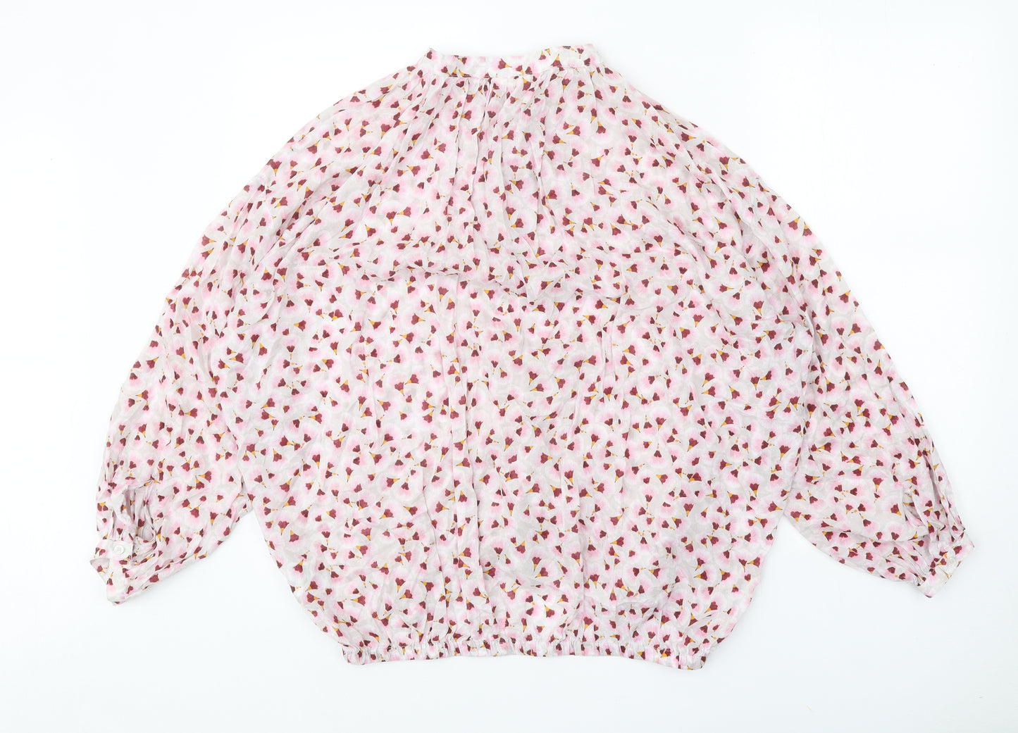 H&M Womens Pink Floral Lyocell Basic Button-Up Size 6 Round Neck