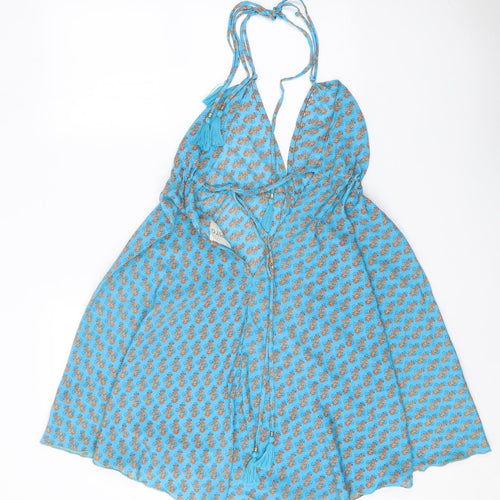 Gypsy G Womens Blue Geometric Polyester Fit & Flare One Size Halter Tie
