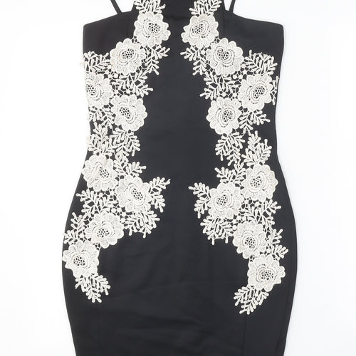 AX Paris Womens Black Floral Polyester Bodycon Size 8 Square Neck Pullover