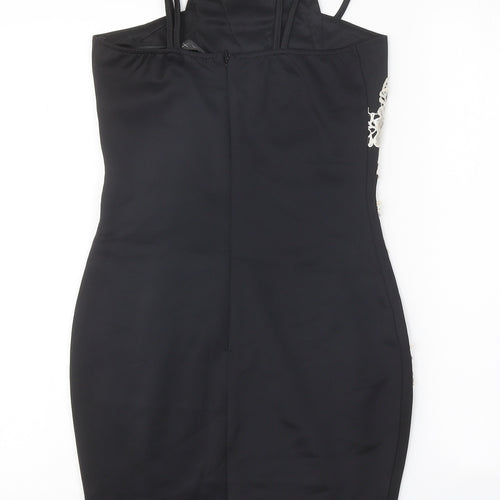 AX Paris Womens Black Floral Polyester Bodycon Size 8 Square Neck Pullover