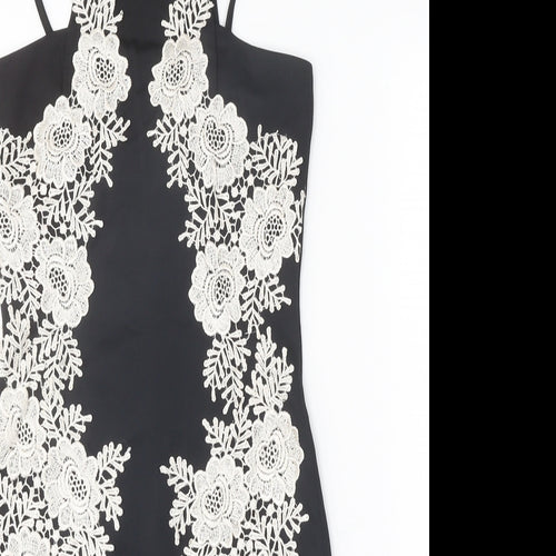 AX Paris Womens Black Floral Polyester Bodycon Size 8 Square Neck Pullover