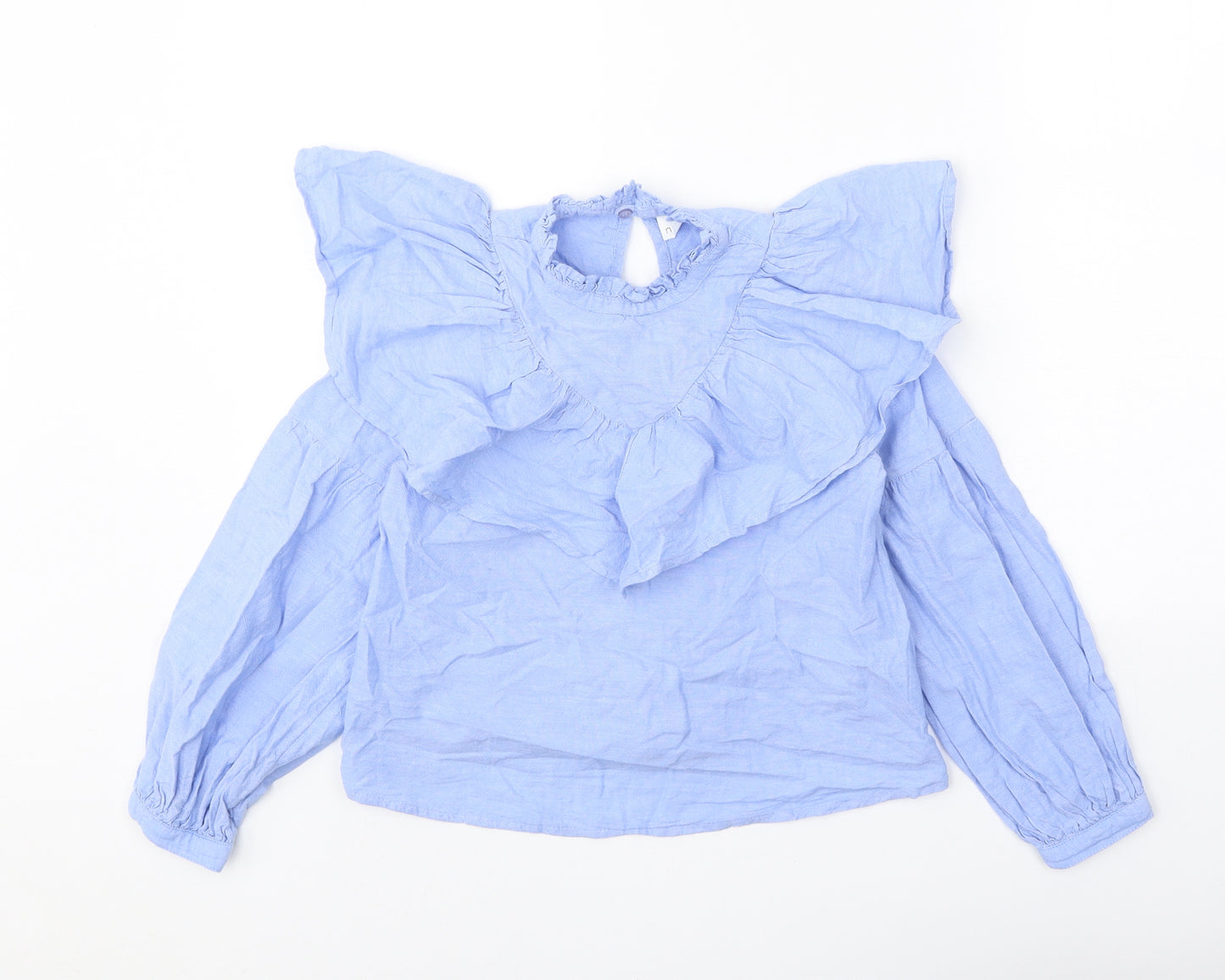 NEXT Girls Blue 100% Cotton Basic Blouse Size 8 Years Round Neck Button