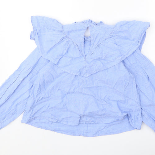 NEXT Girls Blue 100% Cotton Basic Blouse Size 8 Years Round Neck Button