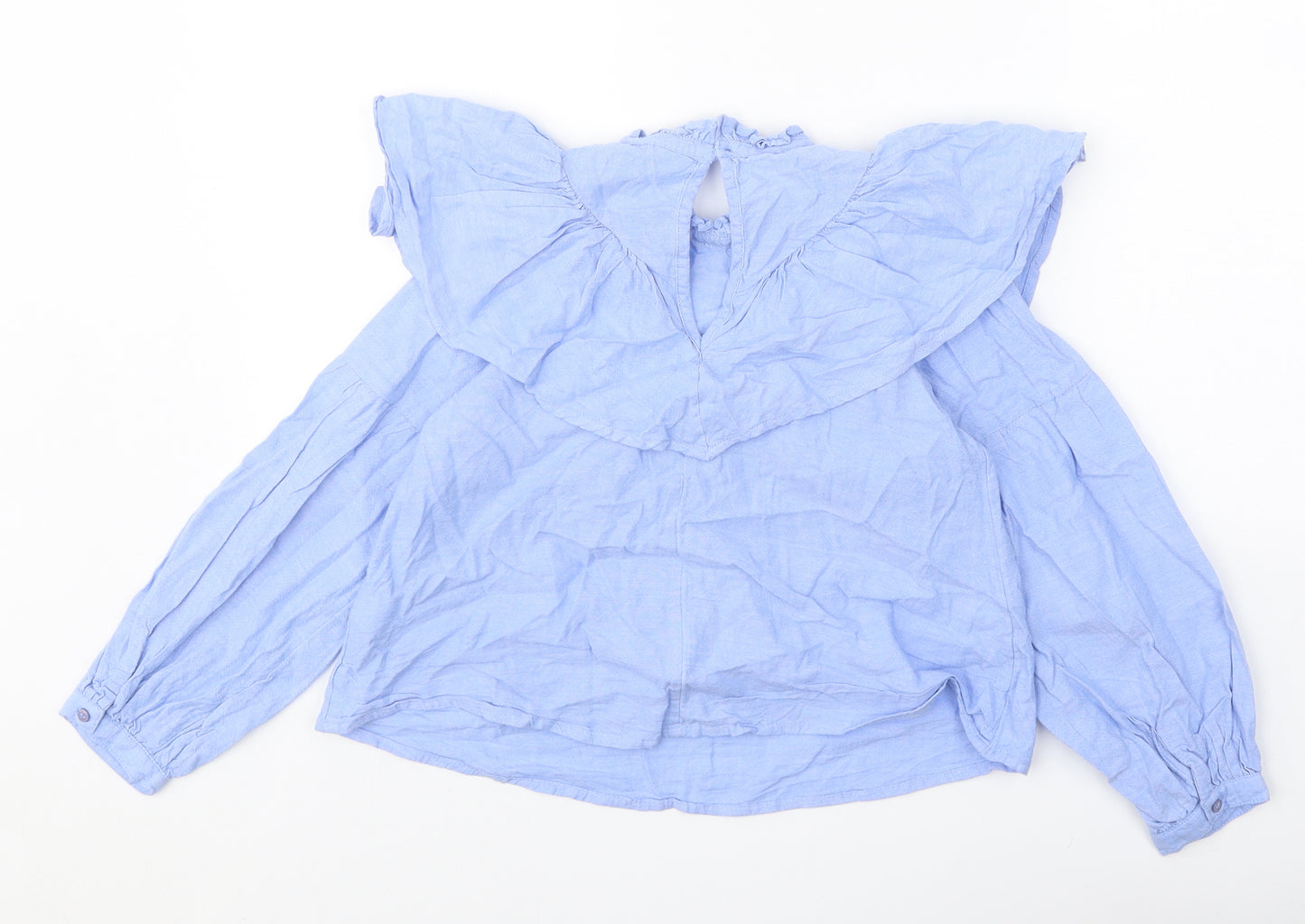 NEXT Girls Blue 100% Cotton Basic Blouse Size 8 Years Round Neck Button