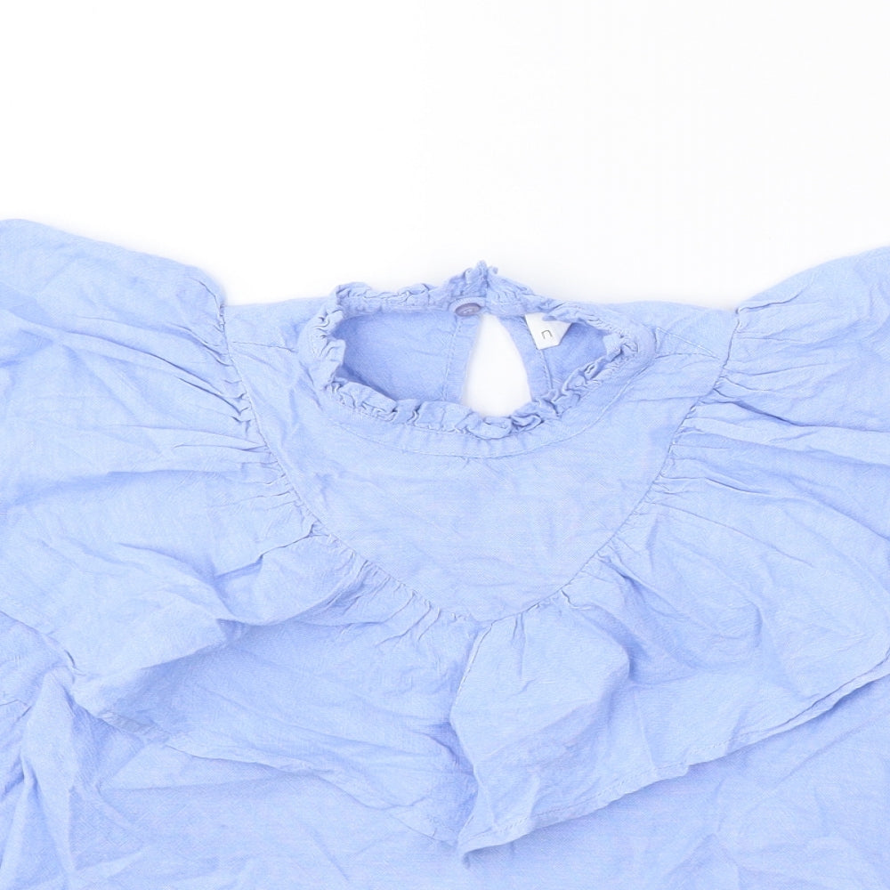 NEXT Girls Blue 100% Cotton Basic Blouse Size 8 Years Round Neck Button