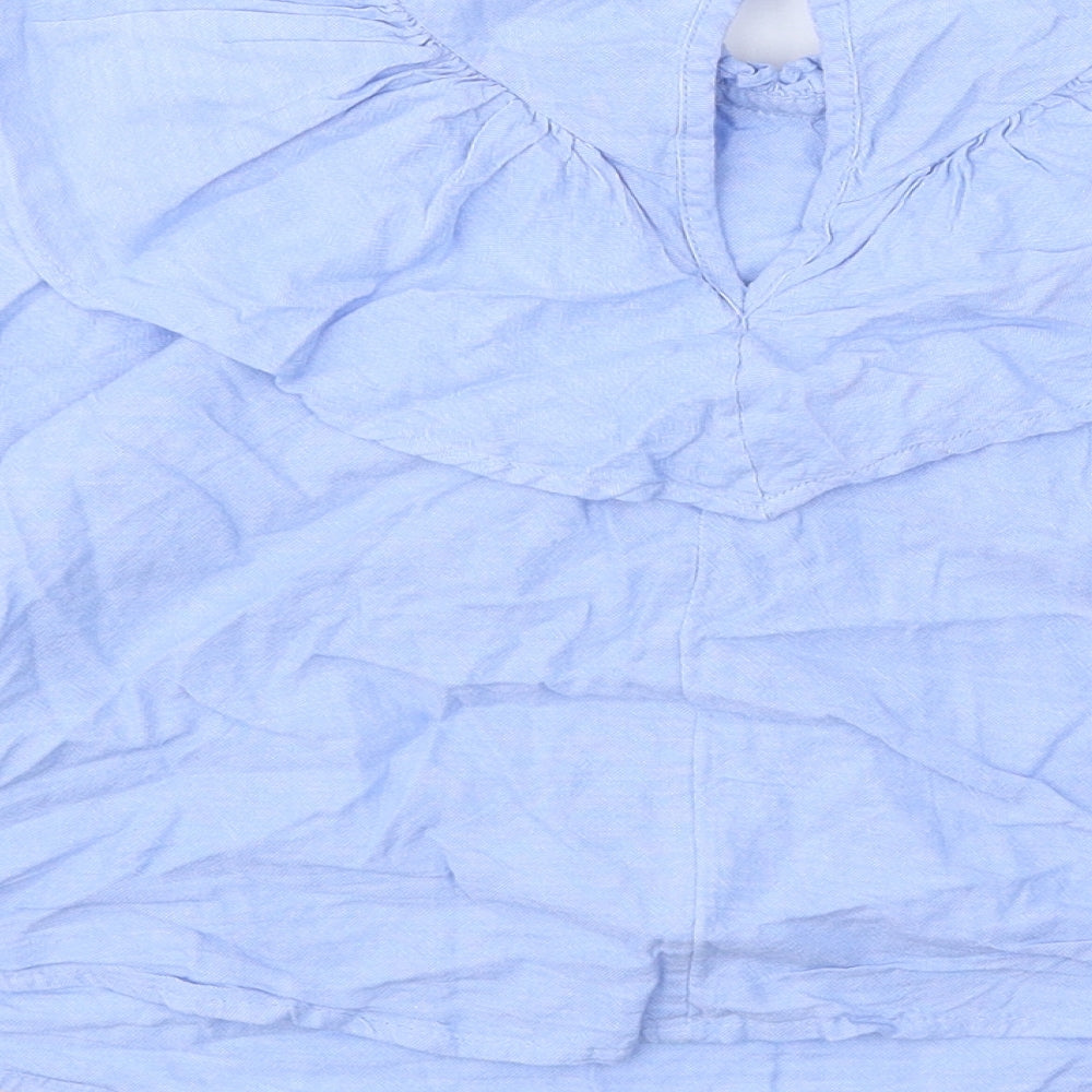 NEXT Girls Blue 100% Cotton Basic Blouse Size 8 Years Round Neck Button