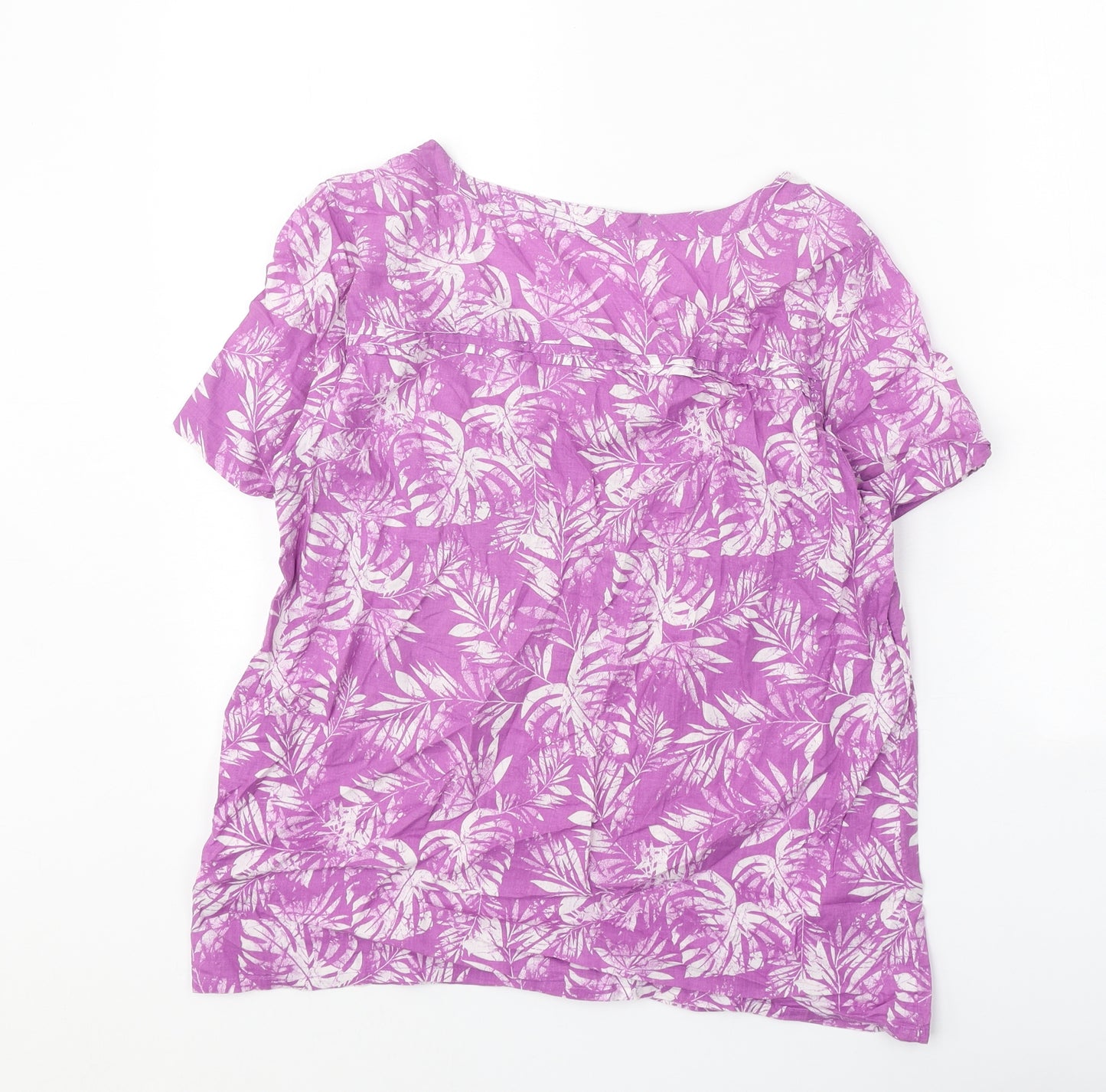 Marks and Spencer Womens Purple Geometric 100% Cotton Basic Blouse Size 10 Scoop Neck