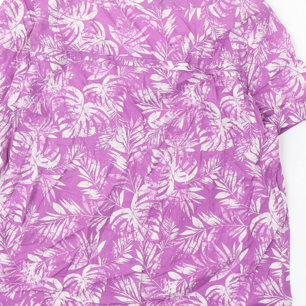 Marks and Spencer Womens Purple Geometric 100% Cotton Basic Blouse Size 10 Scoop Neck