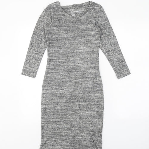 H&M Womens Grey Cotton Bodycon Size S Scoop Neck Pullover