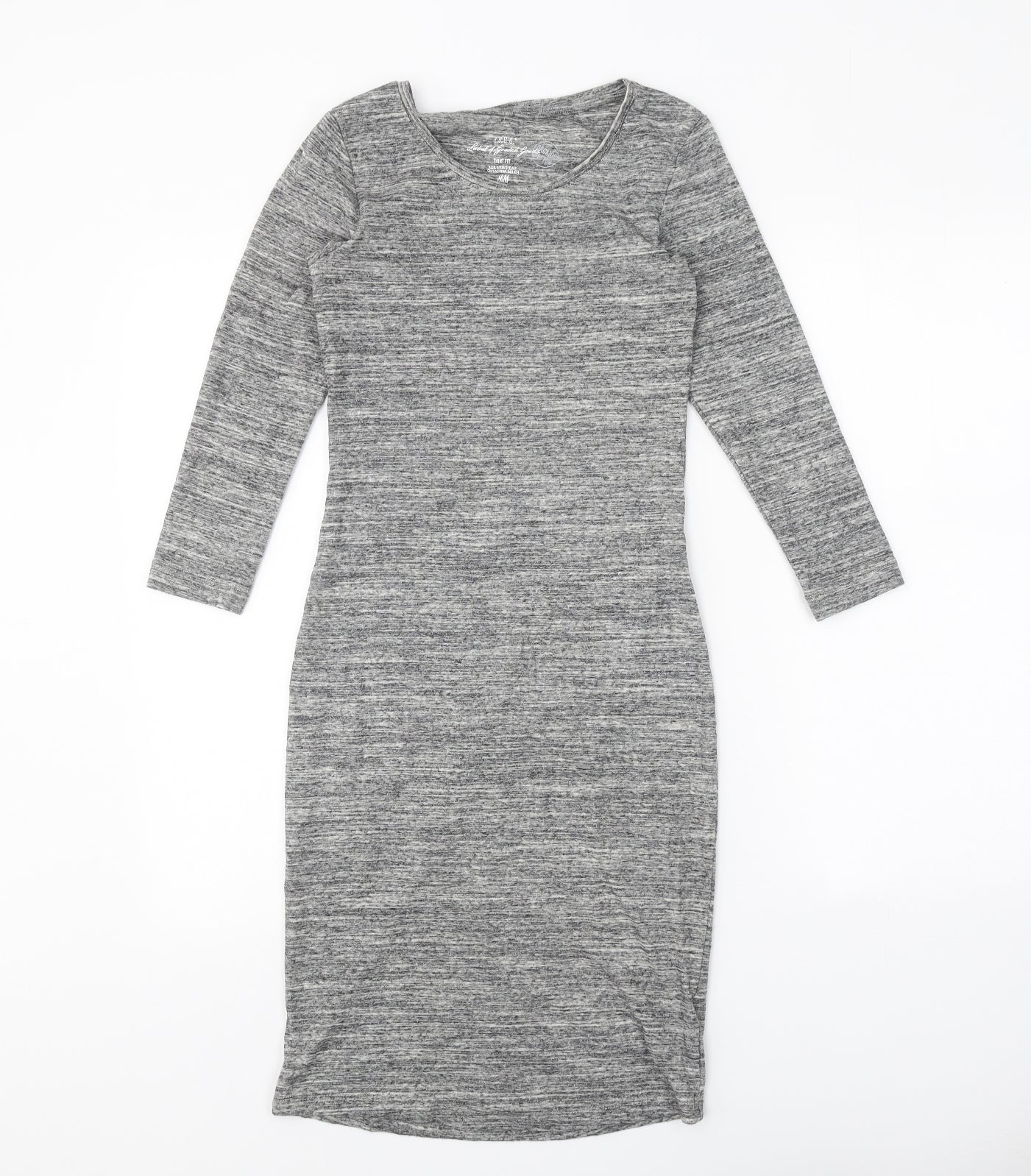 H&M Womens Grey Cotton Bodycon Size S Scoop Neck Pullover