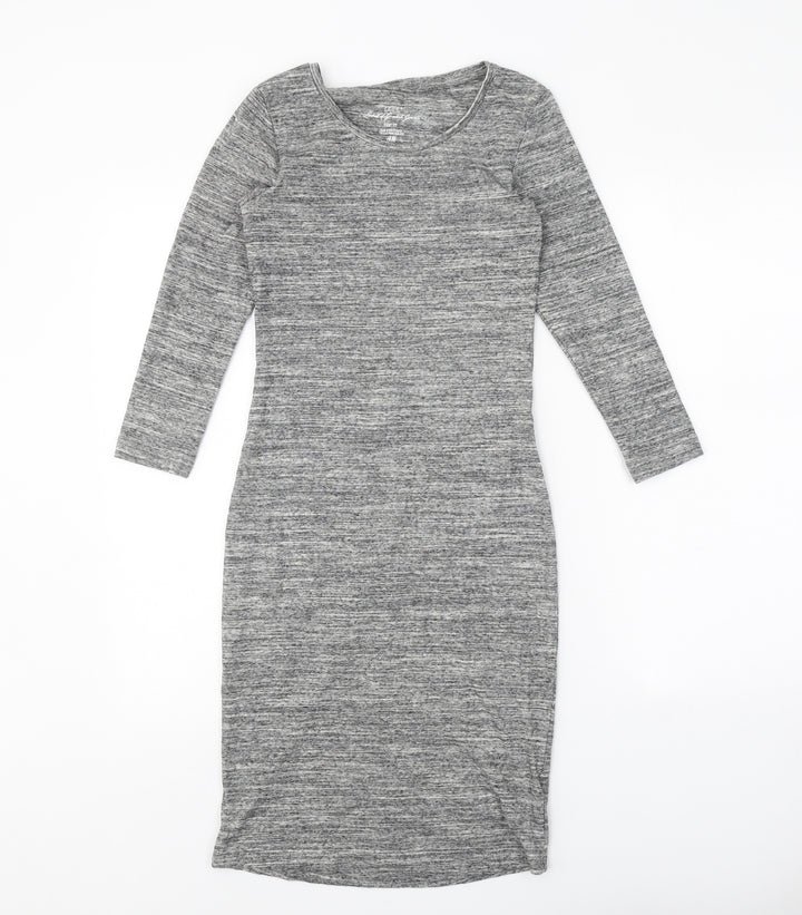 H&M Womens Grey Cotton Bodycon Size S Scoop Neck Pullover