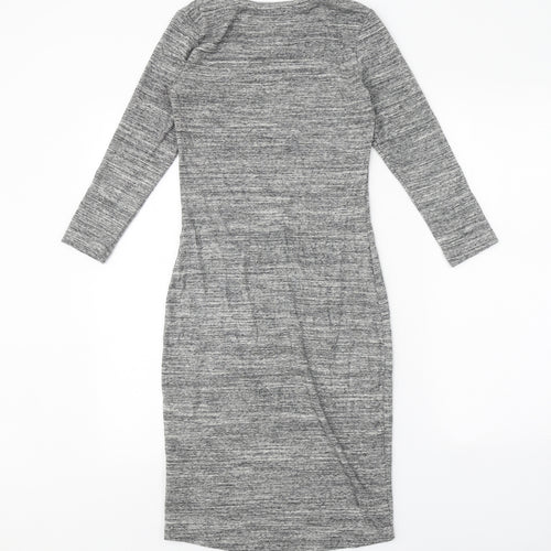 H&M Womens Grey Cotton Bodycon Size S Scoop Neck Pullover