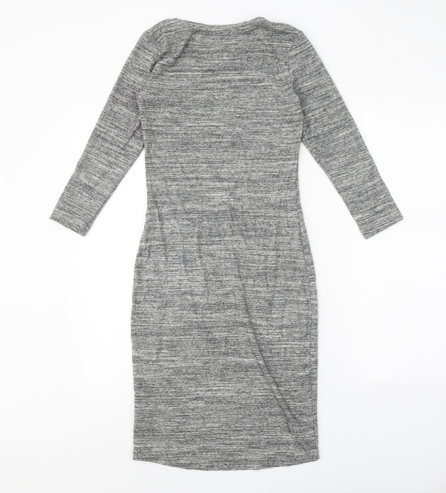 H&M Womens Grey Cotton Bodycon Size S Scoop Neck Pullover