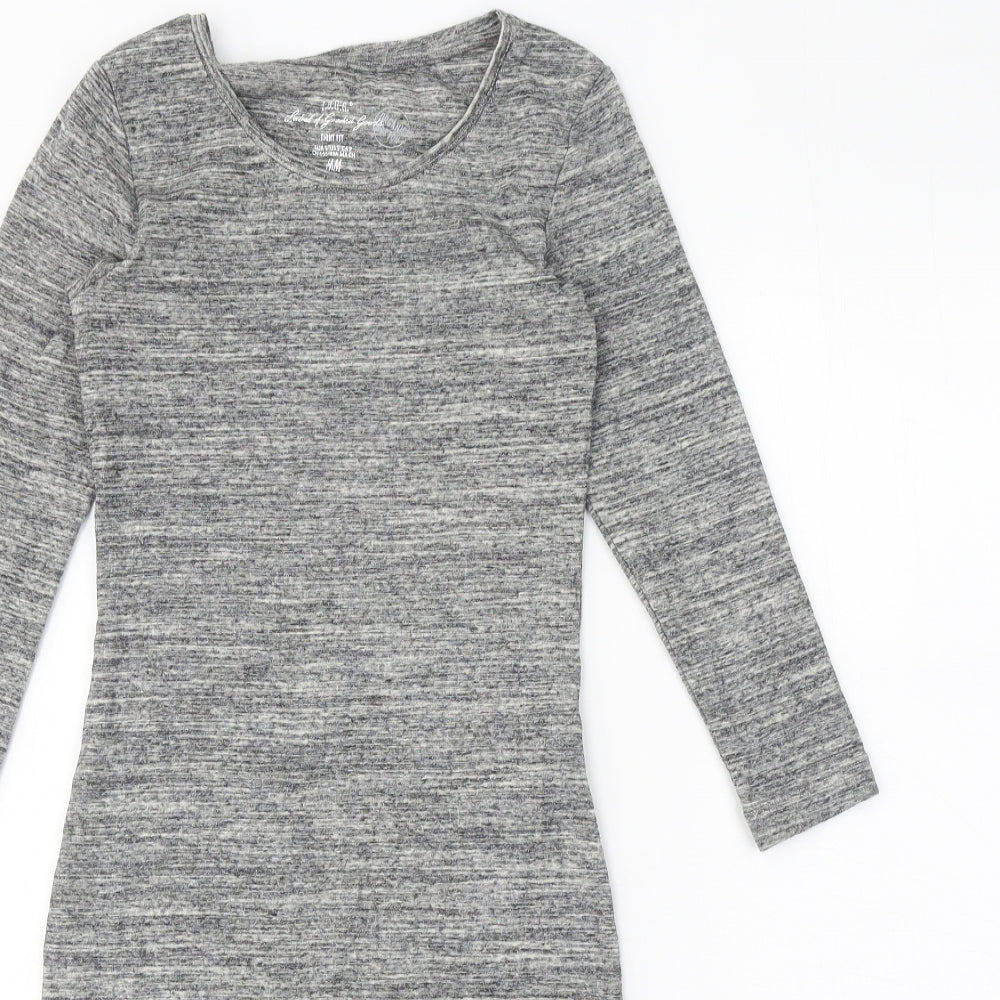 H&M Womens Grey Cotton Bodycon Size S Scoop Neck Pullover