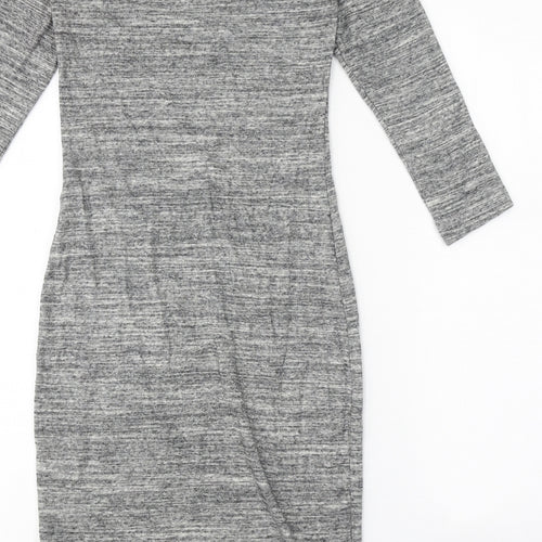 H&M Womens Grey Cotton Bodycon Size S Scoop Neck Pullover