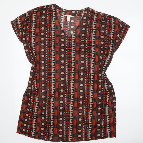 H&M Womens Brown Geometric Polyester Shift Size M V-Neck Pullover