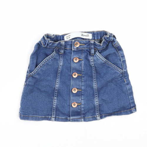 Denim & Co. Girls Blue Cotton Mini Skirt Size 5-6 Years Regular Button