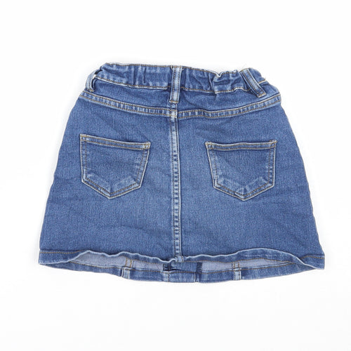 Denim & Co. Girls Blue Cotton Mini Skirt Size 5-6 Years Regular Button