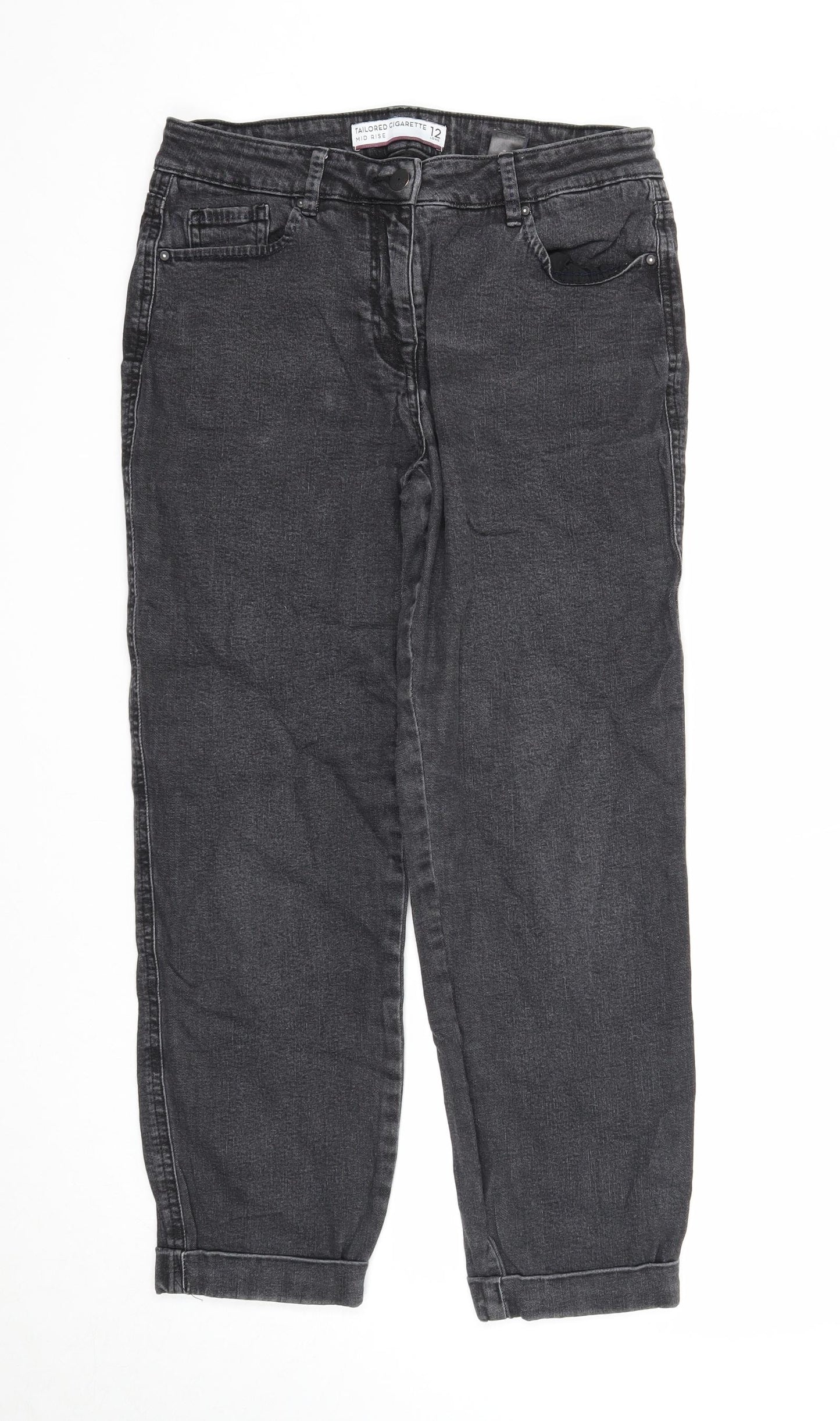 NEXT Womens Black Cotton Mom Jeans Size 12 Regular Zip