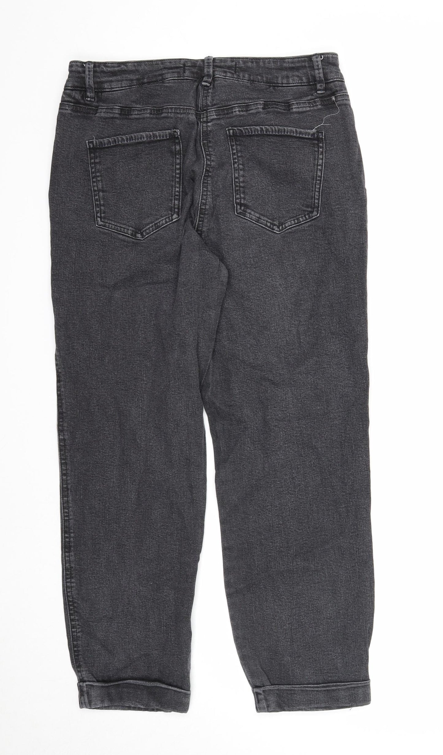 NEXT Womens Black Cotton Mom Jeans Size 12 Regular Zip