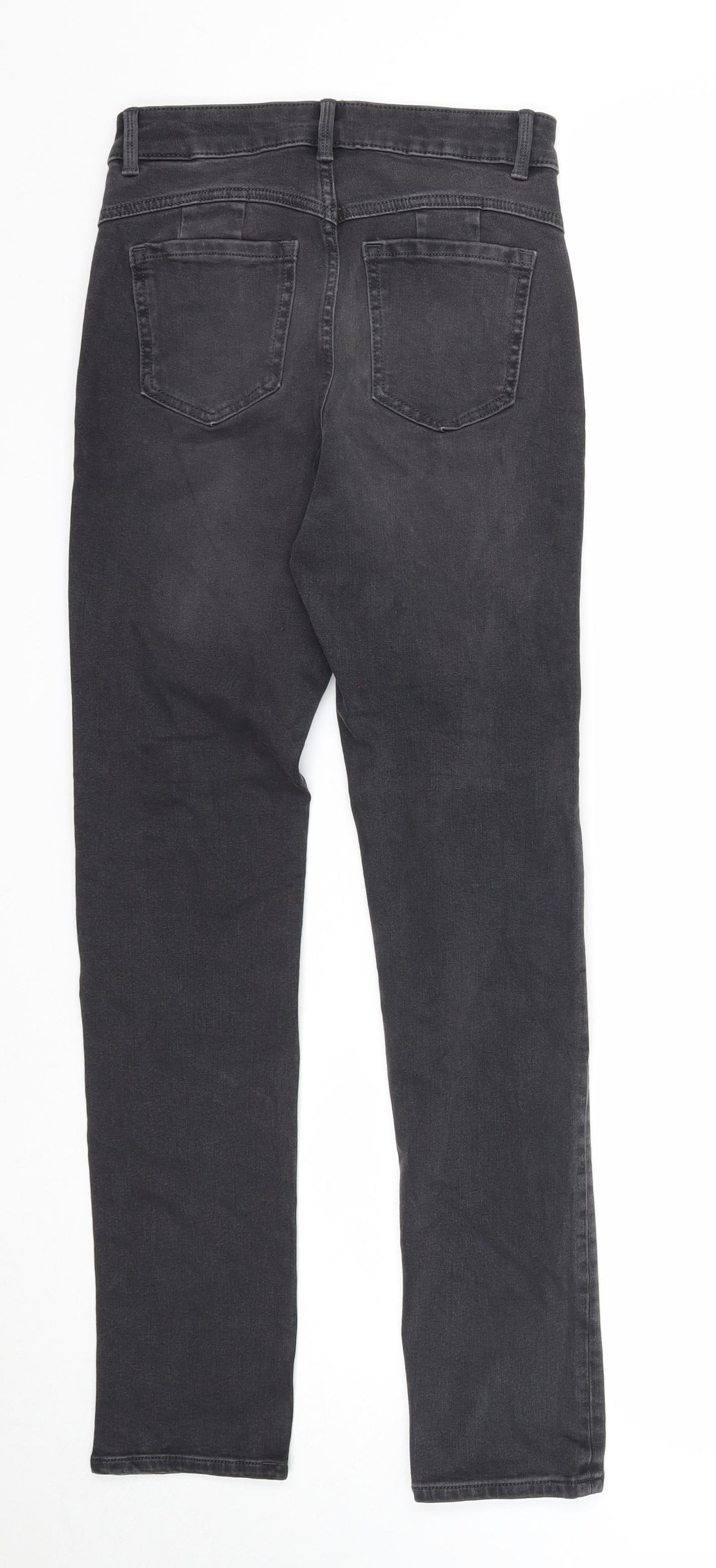 Marks and Spencer Womens Black Cotton Straight Jeans Size 8 Regular Zip