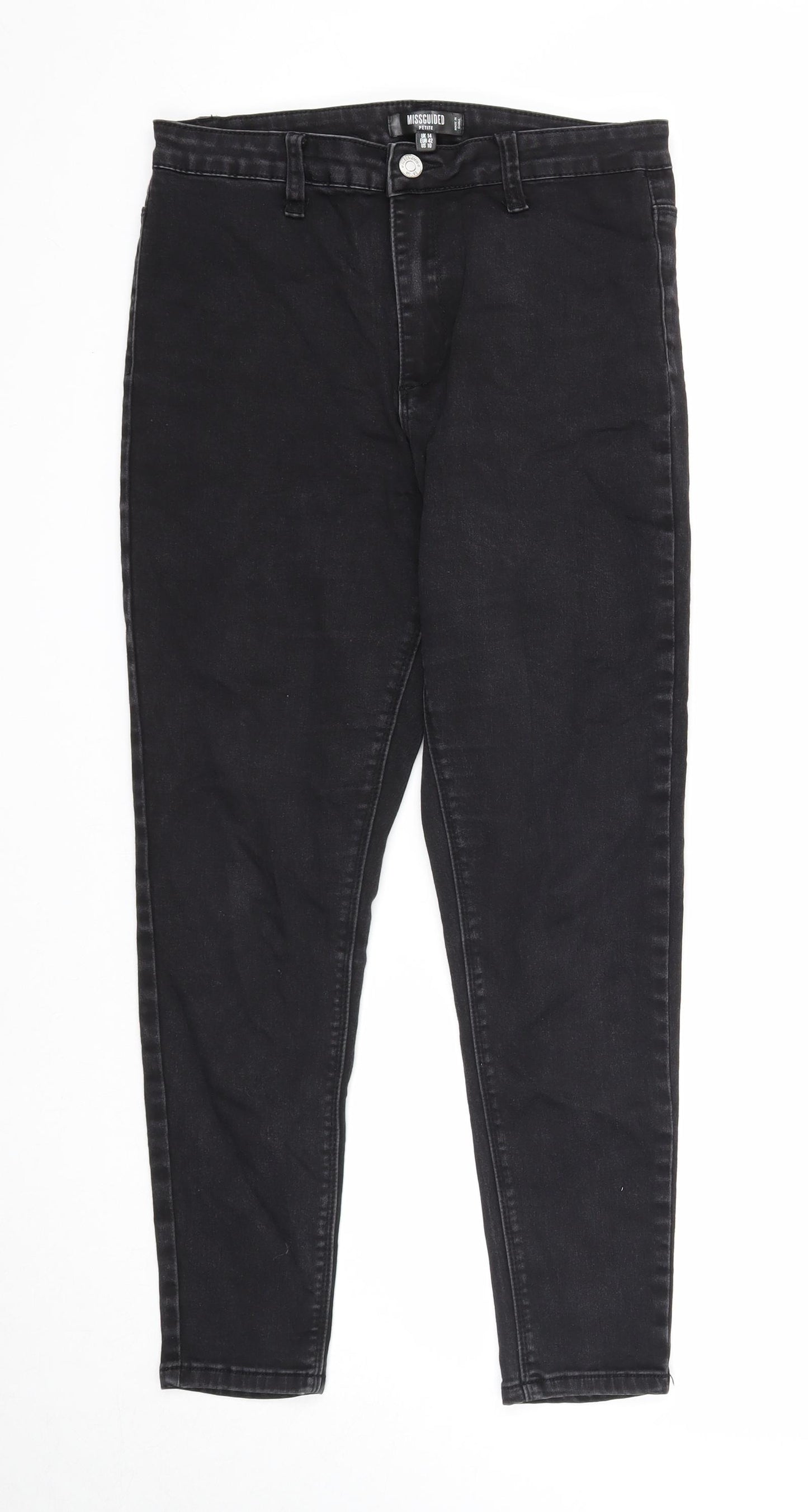 Missguided Womens Black Cotton Skinny Jeans Size 14 Regular Zip