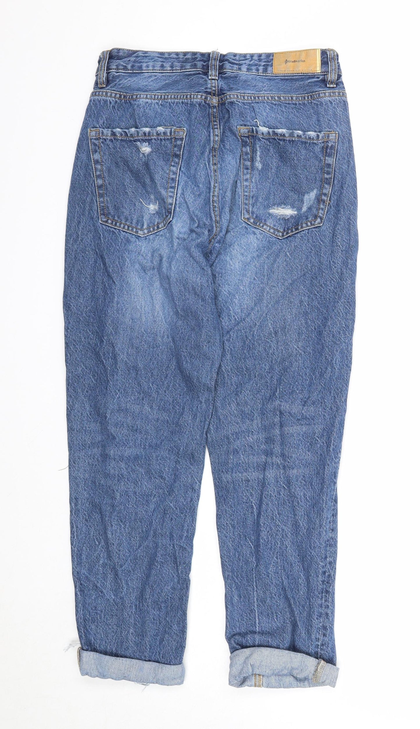 Stradivarius Womens Blue Cotton Mom Jeans Size 8 Regular Zip