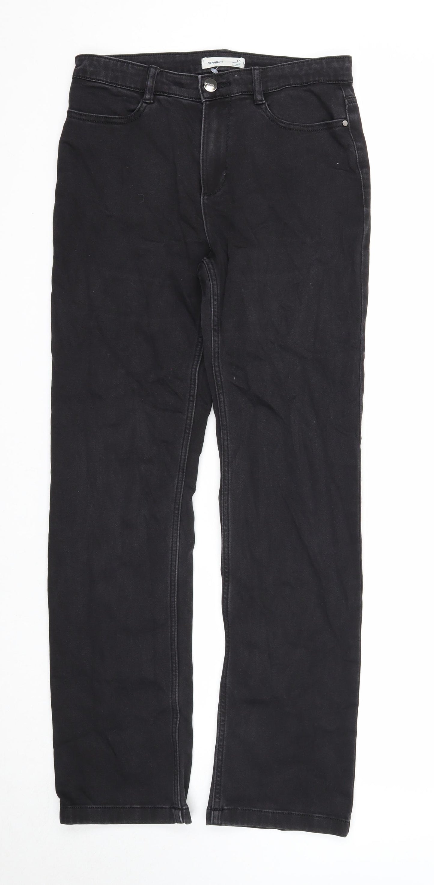 Marks and Spencer Womens Black Cotton Straight Jeans Size 10 Regular Zip