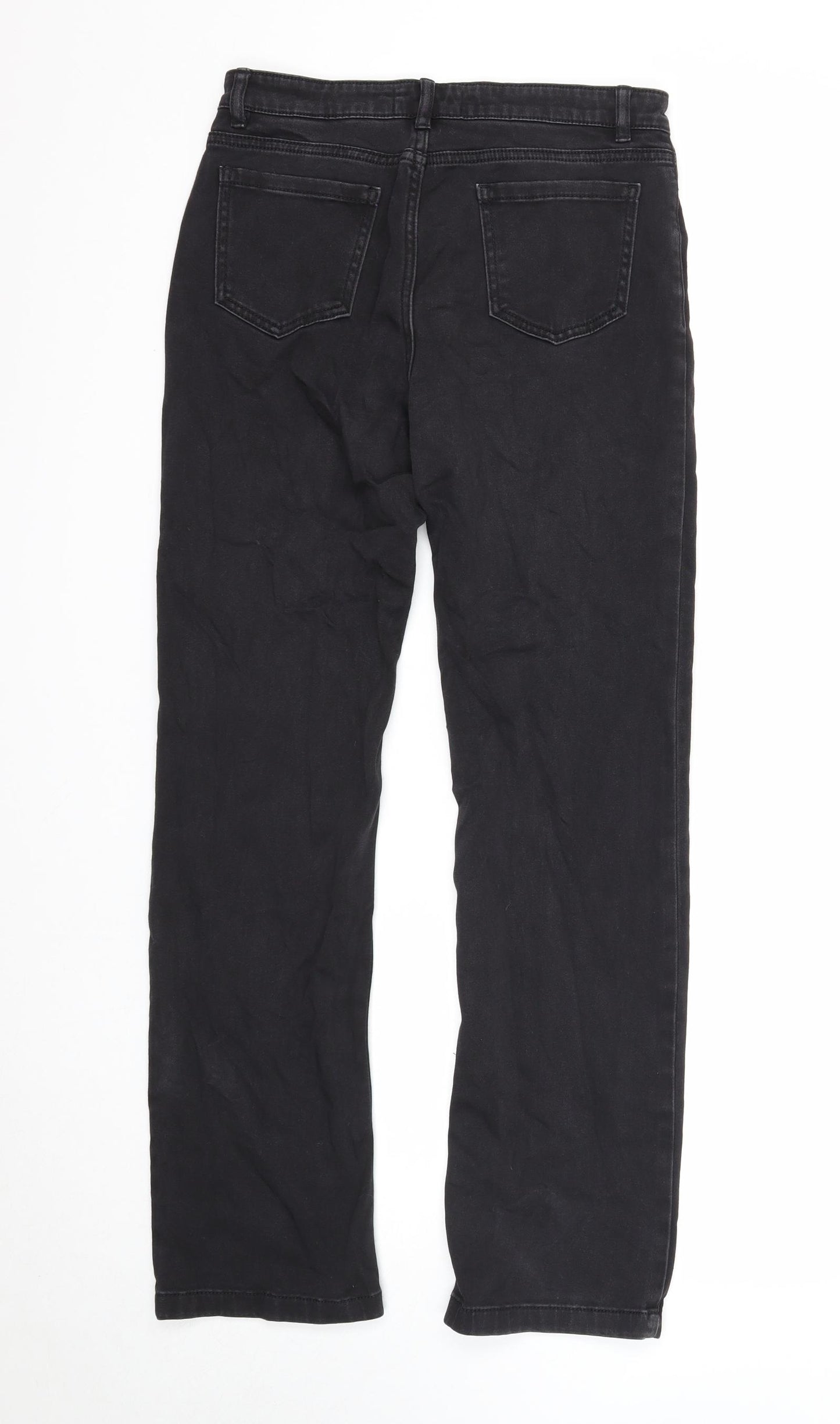 Marks and Spencer Womens Black Cotton Straight Jeans Size 10 Regular Zip